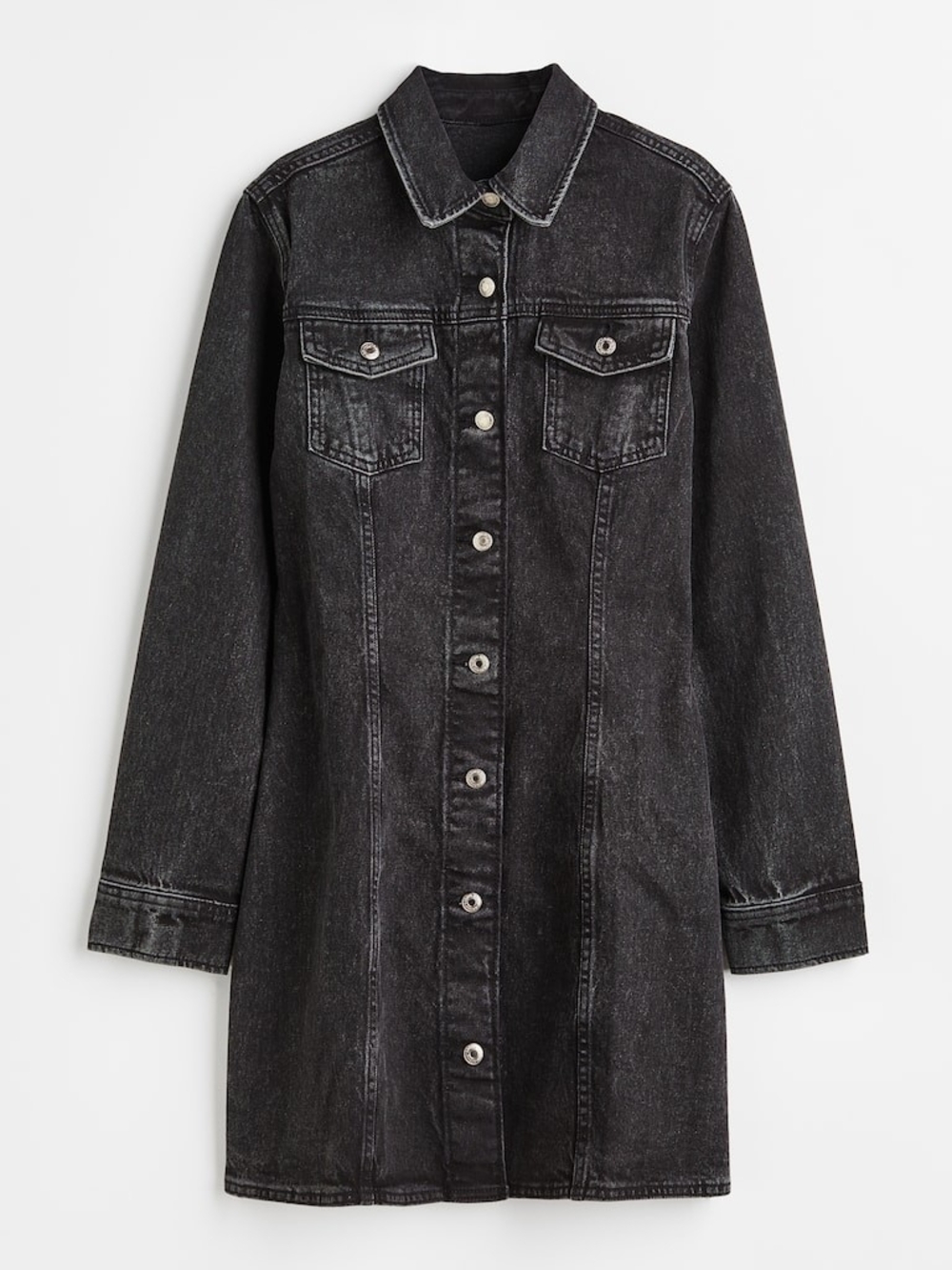 H&M Black Washed Denim Long-Sleeve Dress Jacket